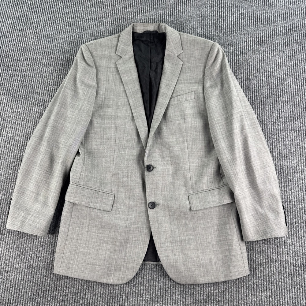 Hugo Boss Suit Jacket 40R Gray Wool Plaid Amaro Heise Luxury Designer Premium